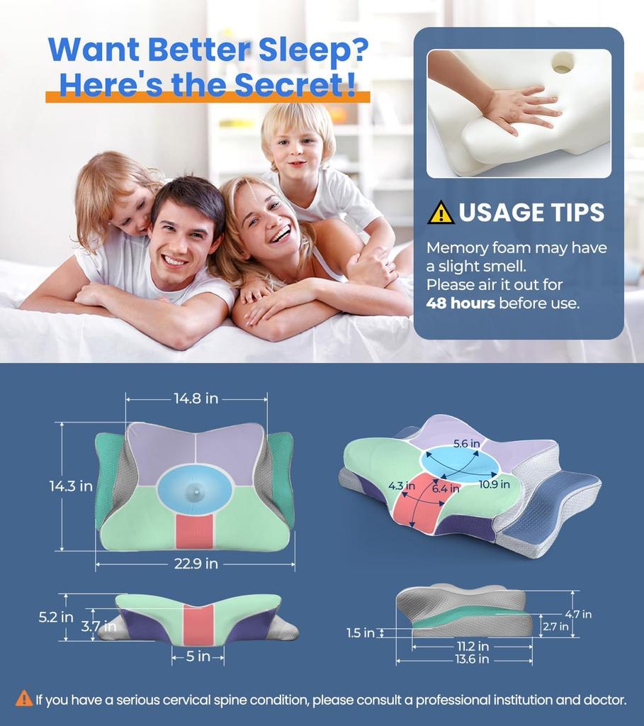 Super-cooling and Pain-relieving Pillow for Neck Support, Adjustable Neck Pillow for Comfortable Sleep