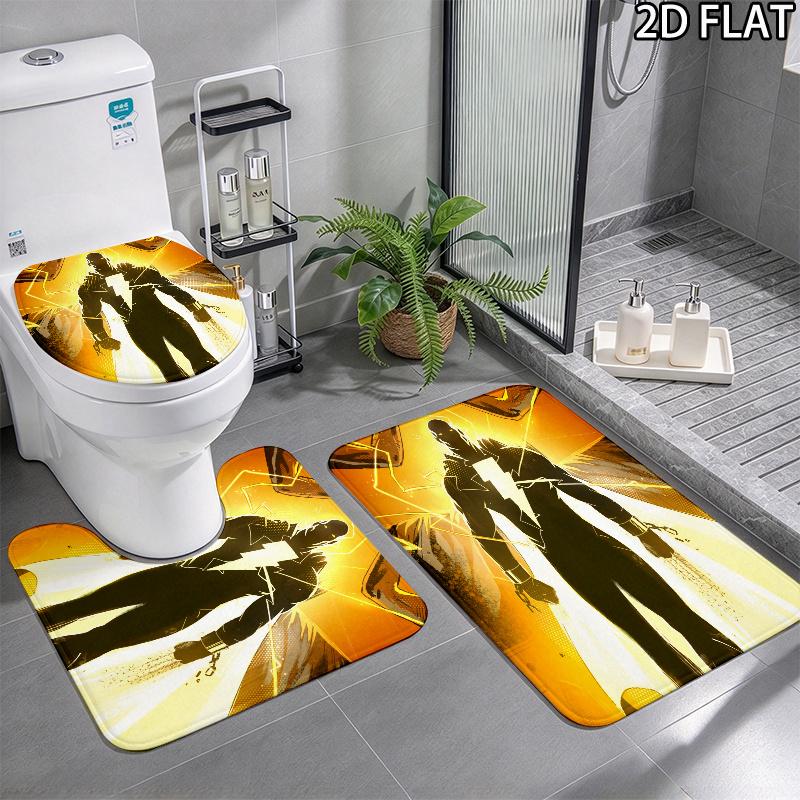 3pcs Lightning Adam Pattern Flannel Nonslip Absorbent Washable Decorative Bathroom Home Toilet Seat Cover Mat