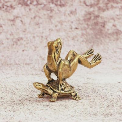Rana Guscio di Tartaruga in Rame Divertente Ornamento Miniatura Animaletto da Tè Accessori Collezione Decorazione Casa Scultura Artigianato da Tavolo per Stanza