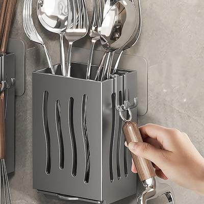 1-Piece Kitchen Utensil Rack-Multifunctional Draining Chopstick Holder,Wall-Mounted Or Freestanding Cutlery Storage Box, Plastic