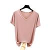 Women's Short-Sleeve Modal V-Neck White Ice Silk Loose T-Shirt