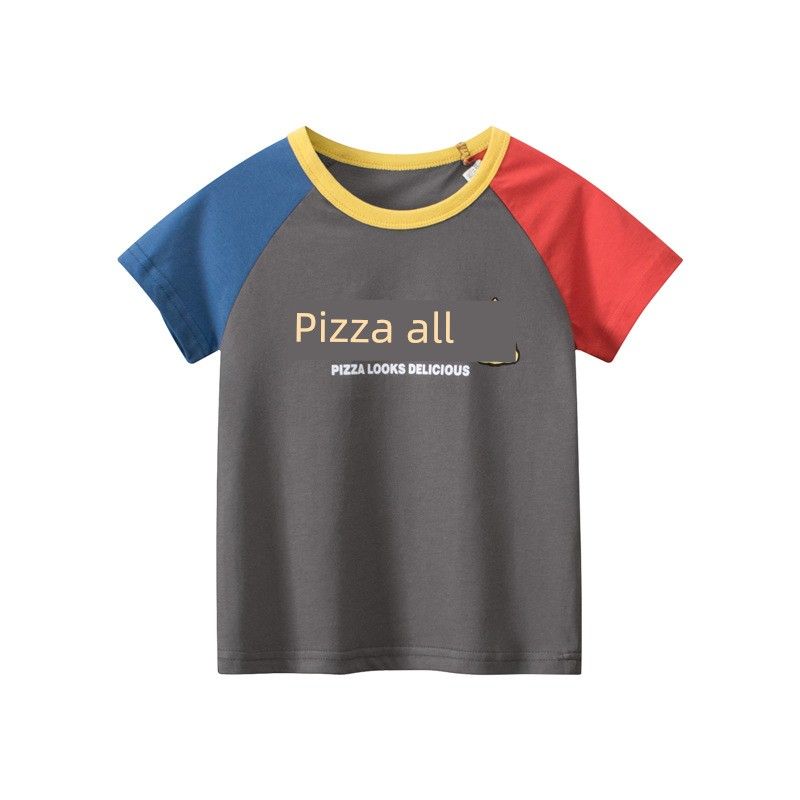 2026 Summer New Children's Letter Print Pure Cotton Short-Sleeve T-Shirt, Girls' Korean Style Cartoon Patchwork Sleeve Top Trendy