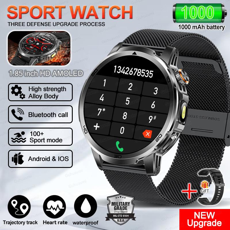 New Outdoor Military 1.85-inch AMOLED Smart Watch Fitness Clock Men 1000mAh Battery 10ATM Waterproof HD Call Bracelet Men