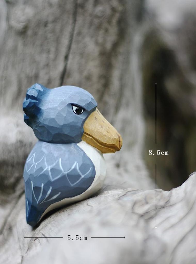 (hej!e) Shoebill Figurine, Baby Shoebill, Wooden Carving, Wooden Object, Scandinavian Decor, Interior Decoration, Doll, Handmade, Basswood, Small (Blu
