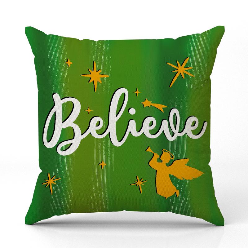 

New Red and Green Birthday Christmas Pillowcase Linen Print Pillowcase Festive Room Sofa Decoration Cushion Cover