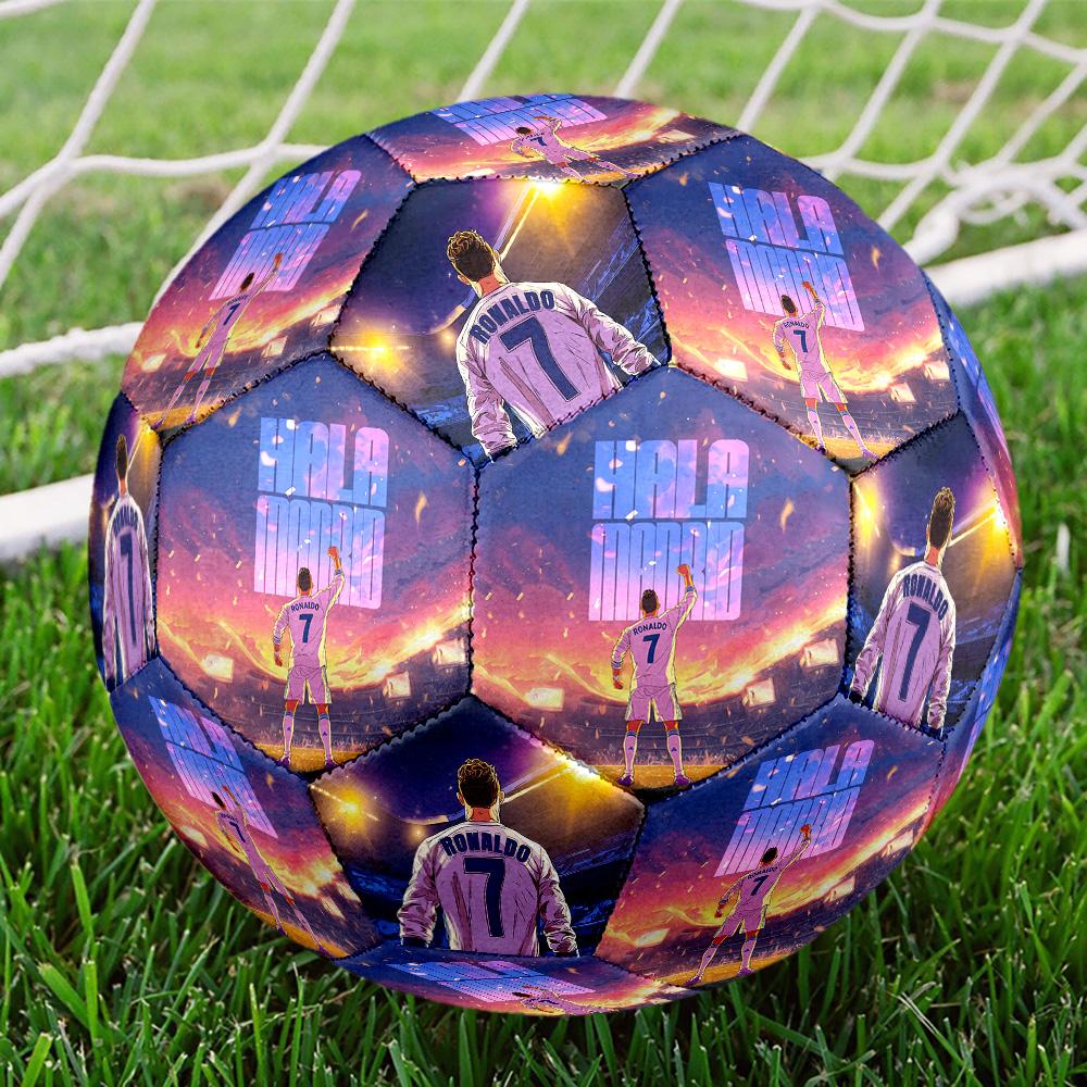 Ronaldo's Dynamic Leap Size 5 Soccer Ball Machine-Stitched Indoor/Outdoor Universal Football Soccer Accessory