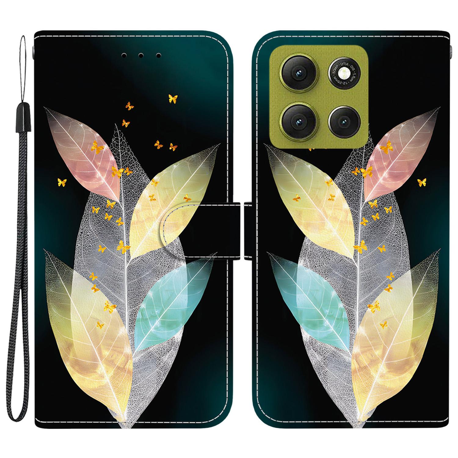 

Чехол для Motorola Moto G86 5G с принтом, кожаный откидной кошелек, чехол для телефона со шнурком Colored Leaves