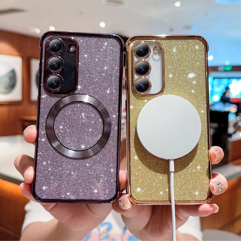 For Samsung Galaxy S23 Case Electroplating Glitter TPU Clear Phone Cover Magnetic Case