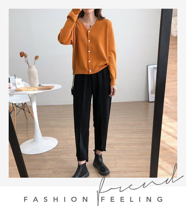 Korean Style V-Neck Ribbed Knit Cardigan for Women - Soft, Slimming, Versatile, Loose Fit, Long Sleeve, 2026 Spring Collection.