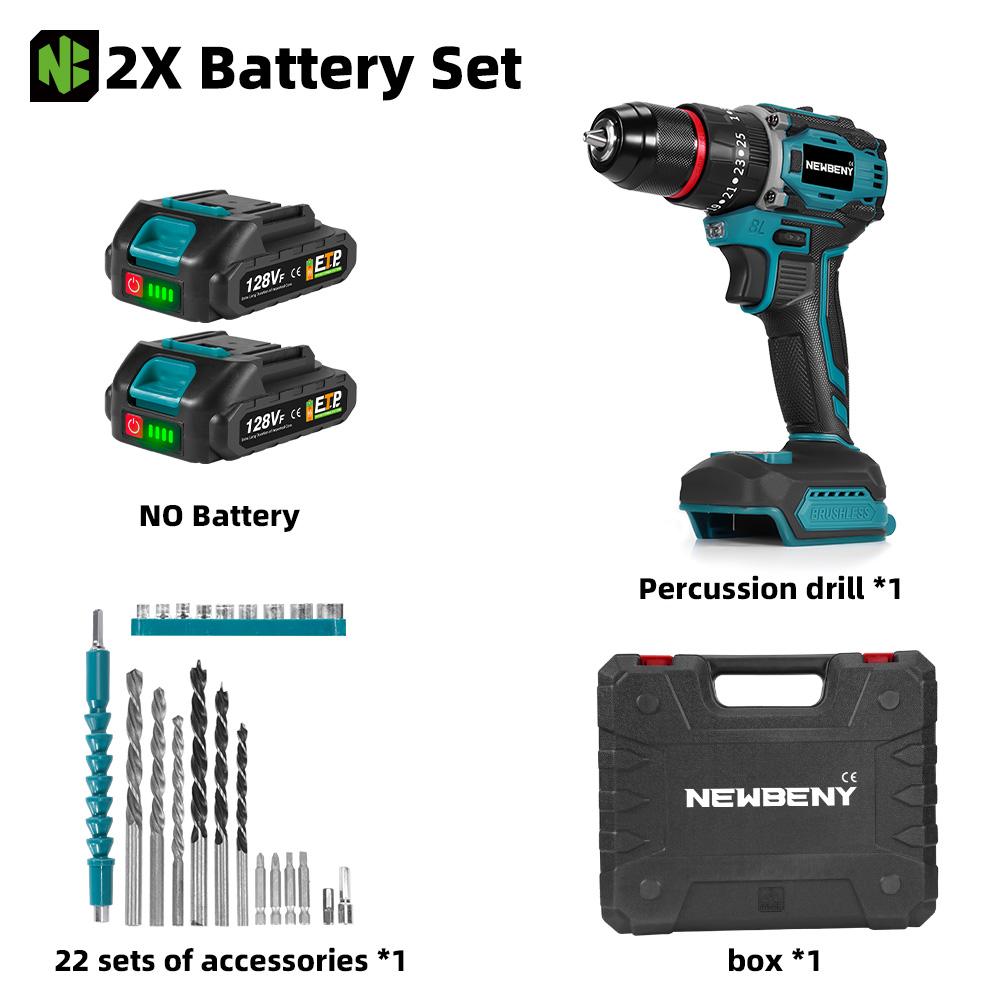 Newbeny 80NM Brushless Electric Drill 3 IN 1 Cordless Impact Drill Electric Screwdriver Power Tools For 18V Battery