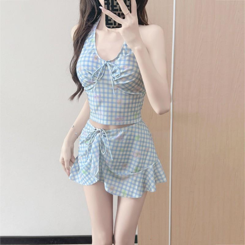 Swimsuit Female Small Split Boxer Skirt Hot Cute Girl Plaid Student Vacation Conservative