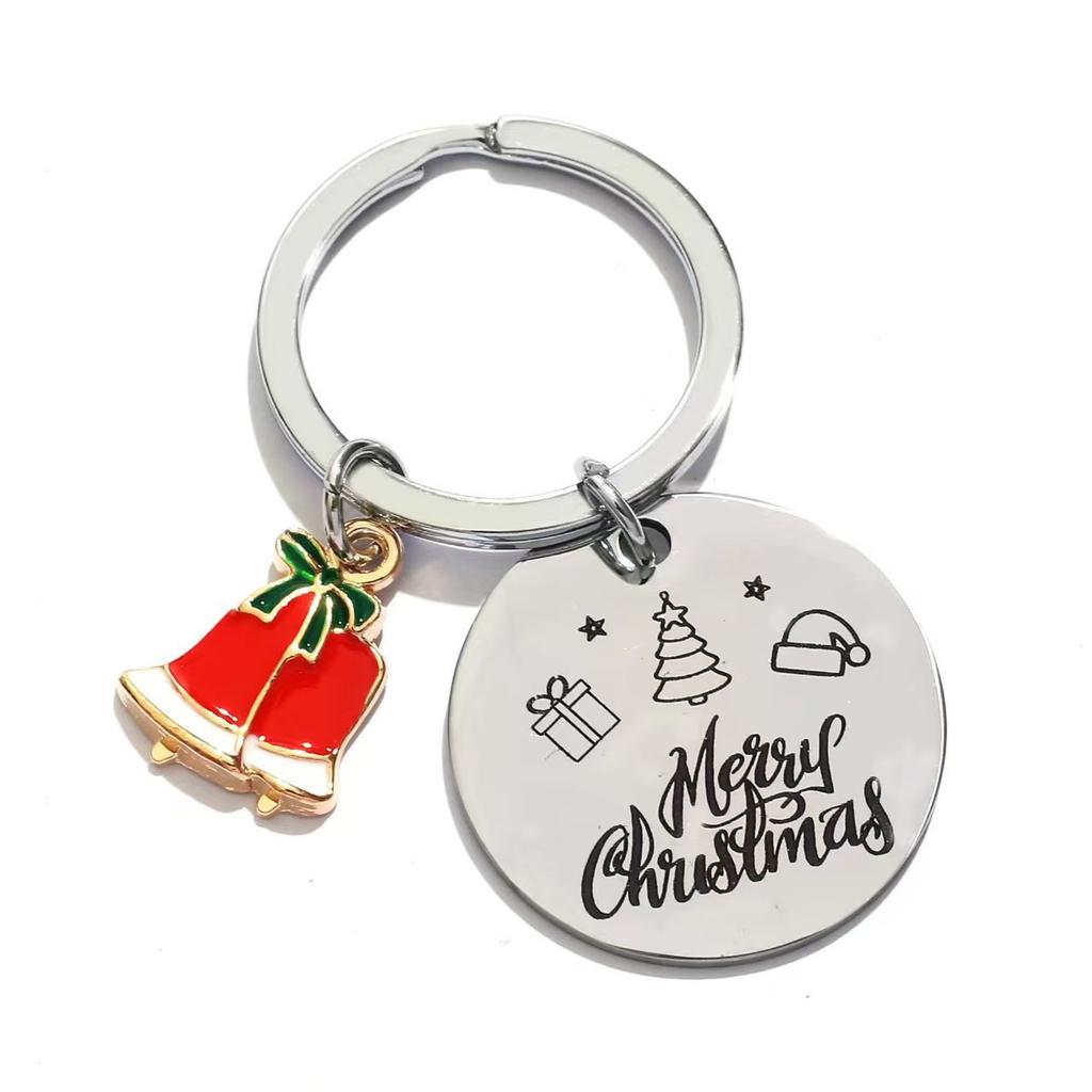 Christmas Stainless Steel Keychain in Stock Christmas Tree Santa Bell Laser Metal Holiday Gift Stainless Steel Keychain for Backpack Bag Pendant