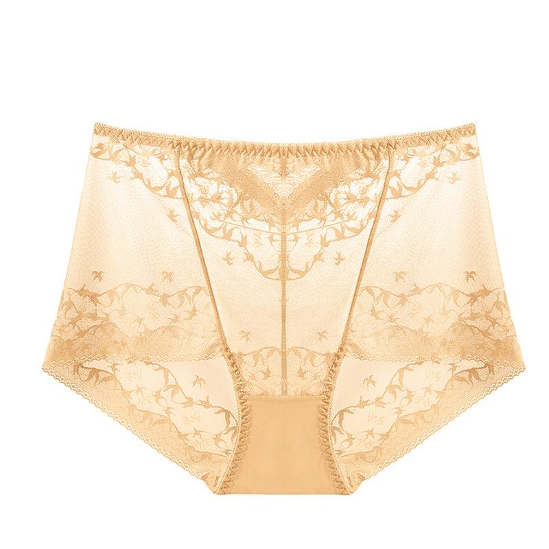 Big Size Lady Summer Thin Sexy Hollow Lace High Waist Abdominal Lift Hip Breathable No Mark Briefs
