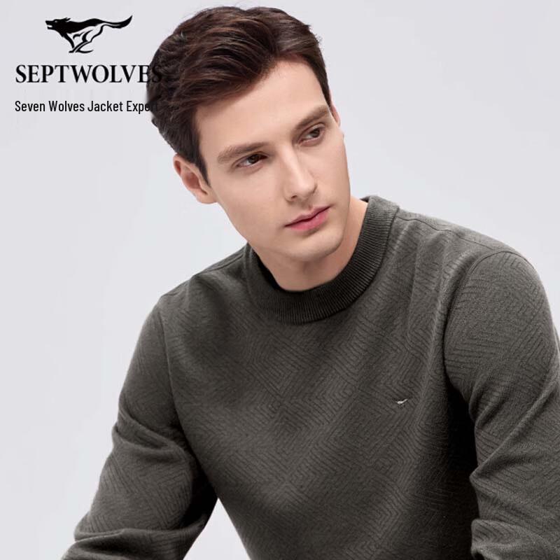 SEPTWOLVES Men's Autumn/Winter Wool Blend Pullover Sweater