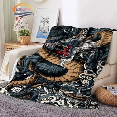 Chinese Dragon or Divine  Throw Blankets Mythical  Cartoon  for Sofa Bed Kid and Adults Gifts Warm