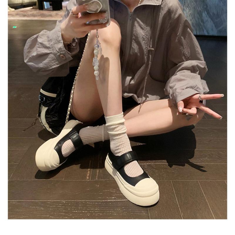 

Версия из коровьей кожи~ Кожа Рут, туфли-одинарки с большой головой, женские универсальные туфли на платформе-маффине на липучке Мэри Джейн, белые туфли 34