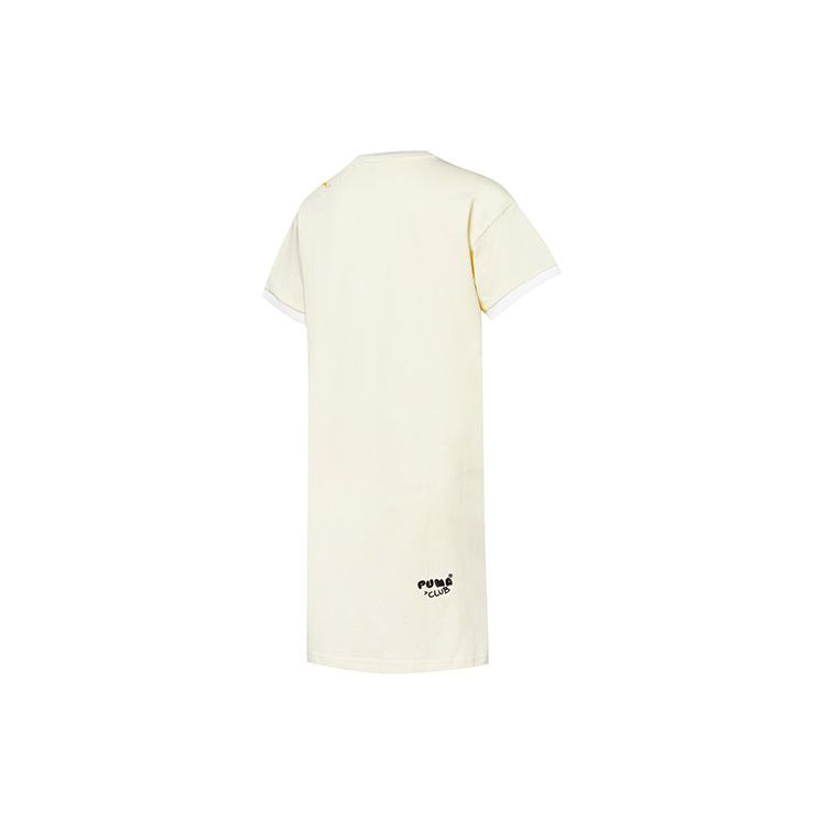 Puma Logo Cartoon Print Round Neck Casual Breathable Short Sleeve Dress Women dresses Ivory 533105-73