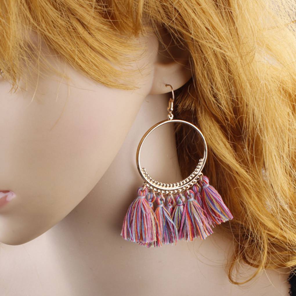 Fashion Women Bohemian Dangle Long Tassel Thread Drop Ear Earrings Stud Jewelry
