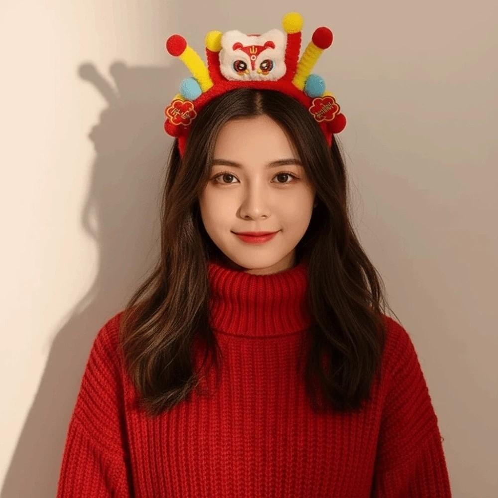 Lion New Year Hair Hoop Embroidered Bow Ancient Style Hairband Hanfu Hair Accessories  Girls