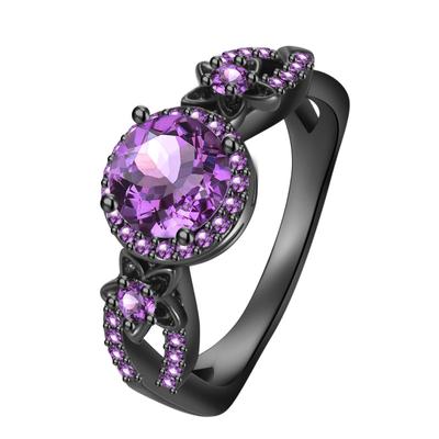 Schwarzes Gold Blumenring-Set Mit Bunten Roten Lila Zirkonen Mode Kirschblütenring Schmuckgeschenk für Frauen