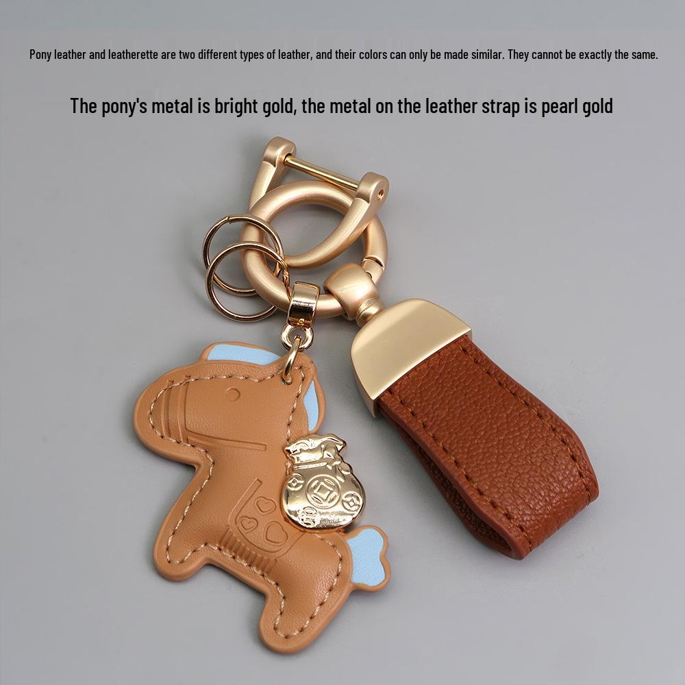Kleiner Schaf- & Pferdeleder-Schlüsselanhänger mit Perlenanhänger - Gold