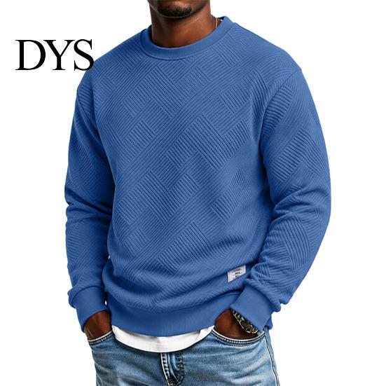 Mens Casual Crewneck Sweatshirt Men Sweatshirt, Soild Color Geometric Texture Ribbed Cuff Hem Loose Fit Pullover Shirt for Office Street Daily