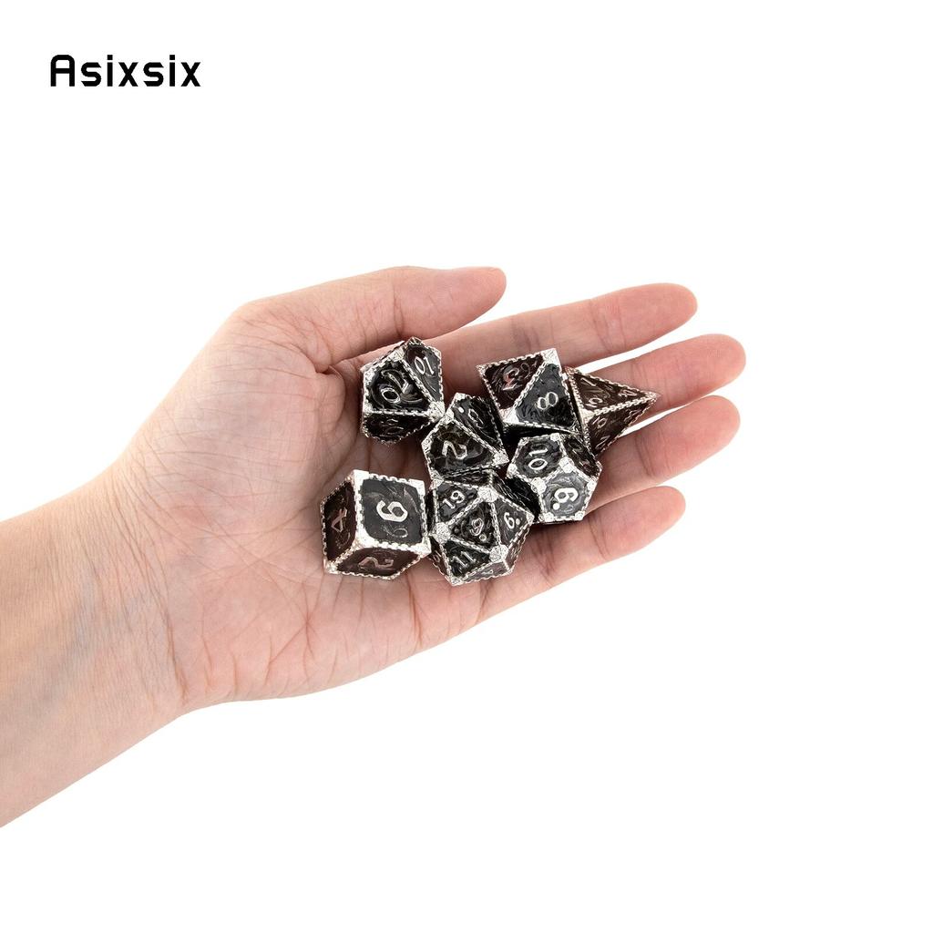 7 Pcs Black White Dragon Metal Dice Solid Metal Polyhedral Dice Set Suitable for Role-Playing RPG  Board Game Card Game