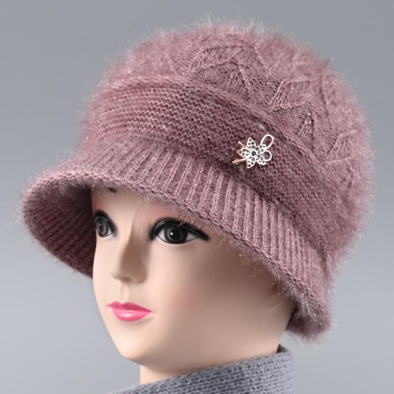 Hat Female Autumn and Winter Rabbit Hair Big Eaves Knitted Hat Old Hat Old Lady Fleece Warm Wool Hat