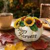 Resin Pumpkin Figurine with Sunflower Embellishment and Happy Harvest Lettering for Home Tabletop Decor Display