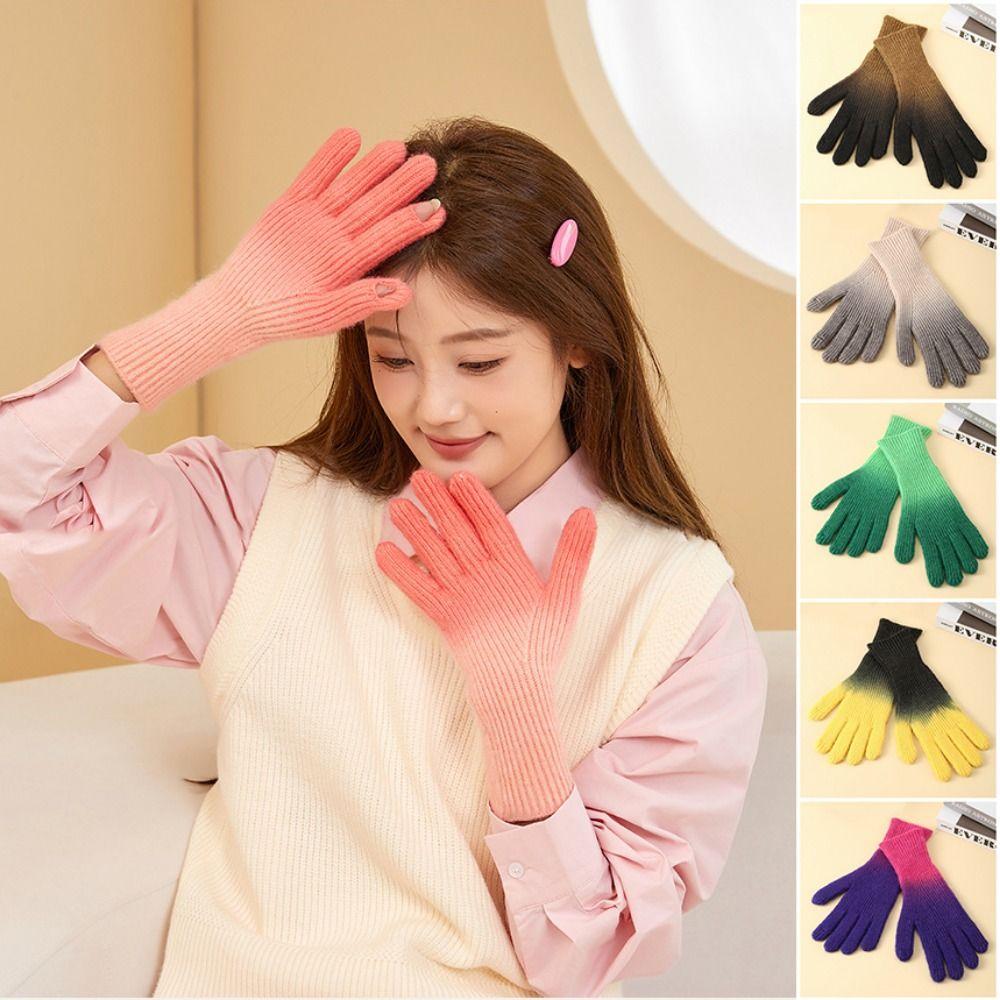 Gradient Color Touch Screen Mitten Cold-Proof Thicken Warm Gloves Winter Knitted Gloves Driving