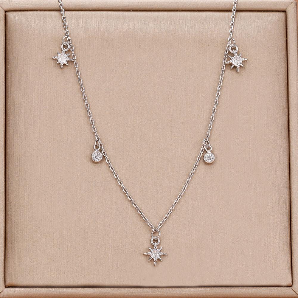 Vintage Stainless Steel Zircon Star Charms Necklaces For Women Elegant Luxury 18k Gold Plated Chain Necklace Choker Jewelry