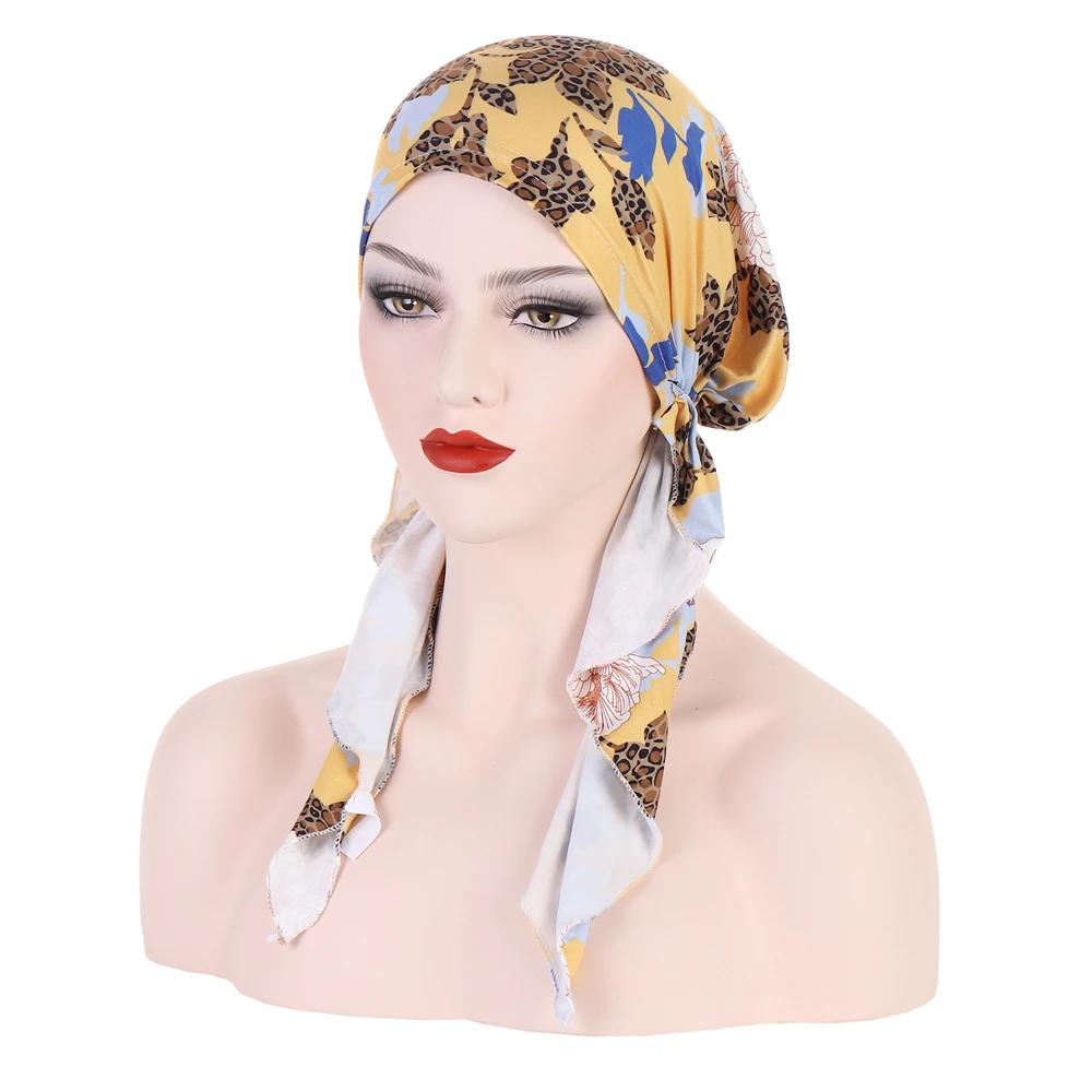 New Muslim Inner Hijab Turban Women Pre-Tied Cap Long Tail Headscarf Wrap Beanies Bonnet Head Scarf Stretch Headwear Ninja Hat
