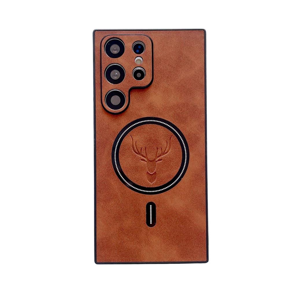 Compatible Samsung S25 Ultra Magnetic Elk Cloth Pattern Case - Full Protective S23P/S24+ Anti-Fall Cover