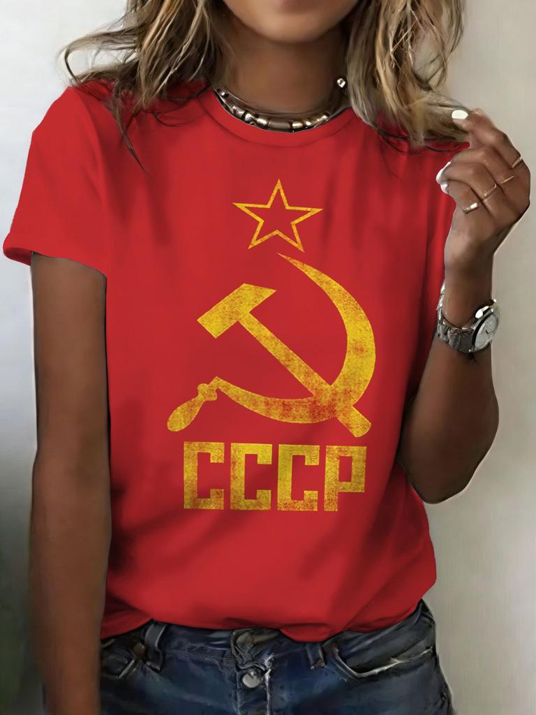 Russian T-Shirts CCCP Floral 3D Print Women's Short Sleeve Round Neck T Shirt Oversized Harajuku Tees Y2k Tops Female Clothing