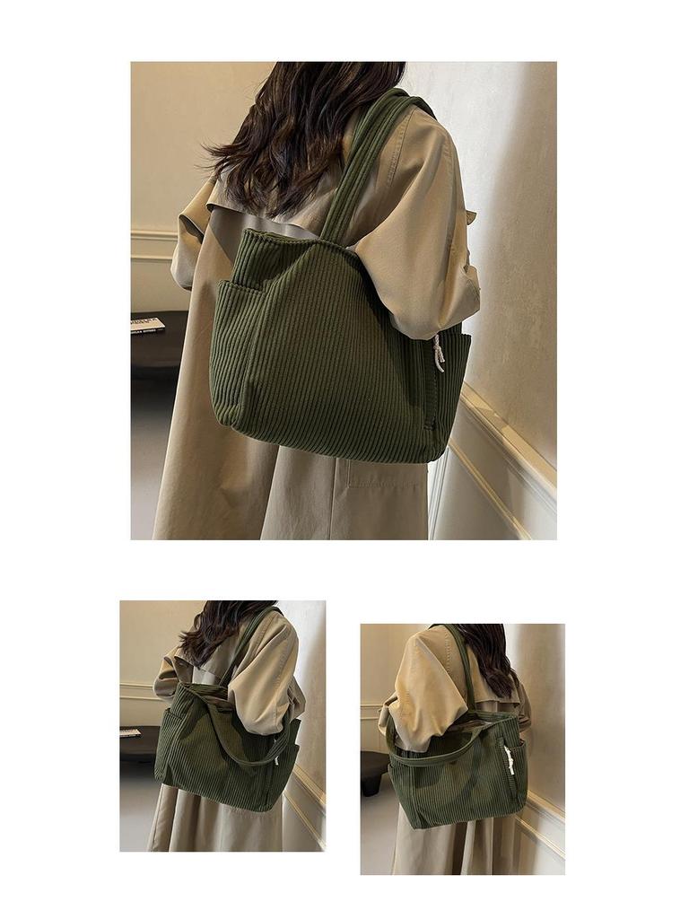 Korean Style Large Corduroy Tote Bag - Versatile Casual Student & Commute Shoulder Bag