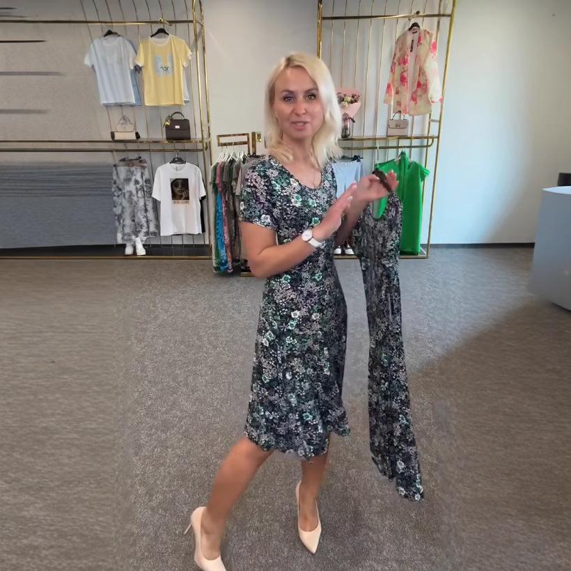 

Летнее повседневное элегантное платье с принтом для женщин 2025 M цветочный