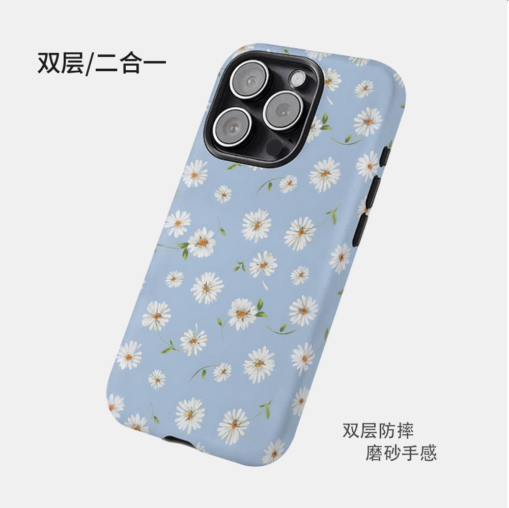 French Small Fresh Flower iPhone 15 Mobile Phone Case Production Daisy 14PROMAX Matte Protective Case 16E