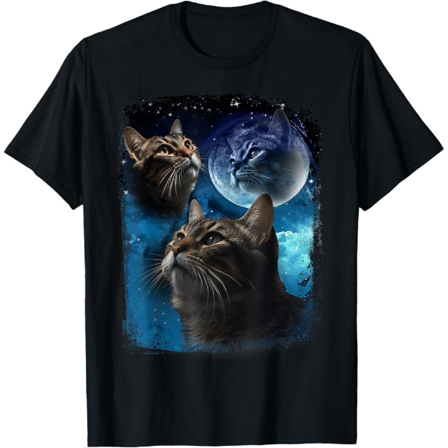Cats Howl at Moon Funny Vintage Three Cat Howling wolf meme T-Shirt S