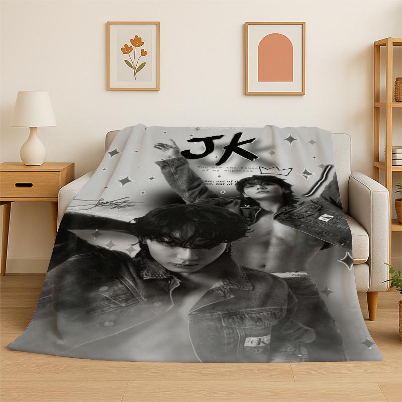 Kpop B-BTS Jeon Jung Kook JK Flannel Blanket Soft Warm Throw Blanket for Bedroom Living Room Bed Travel Camping Picnic Gift