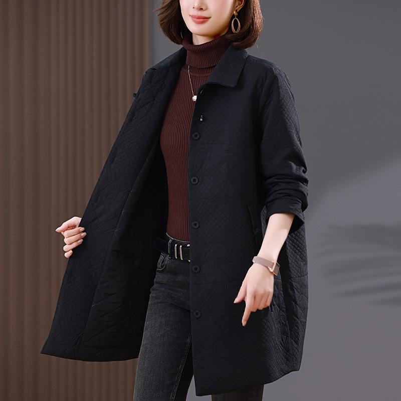 

Женское стеганое пальто средней длины из двойного хлопка - Модное и омолаживающее для осени/зимы 2024 XL (128-140 jin)