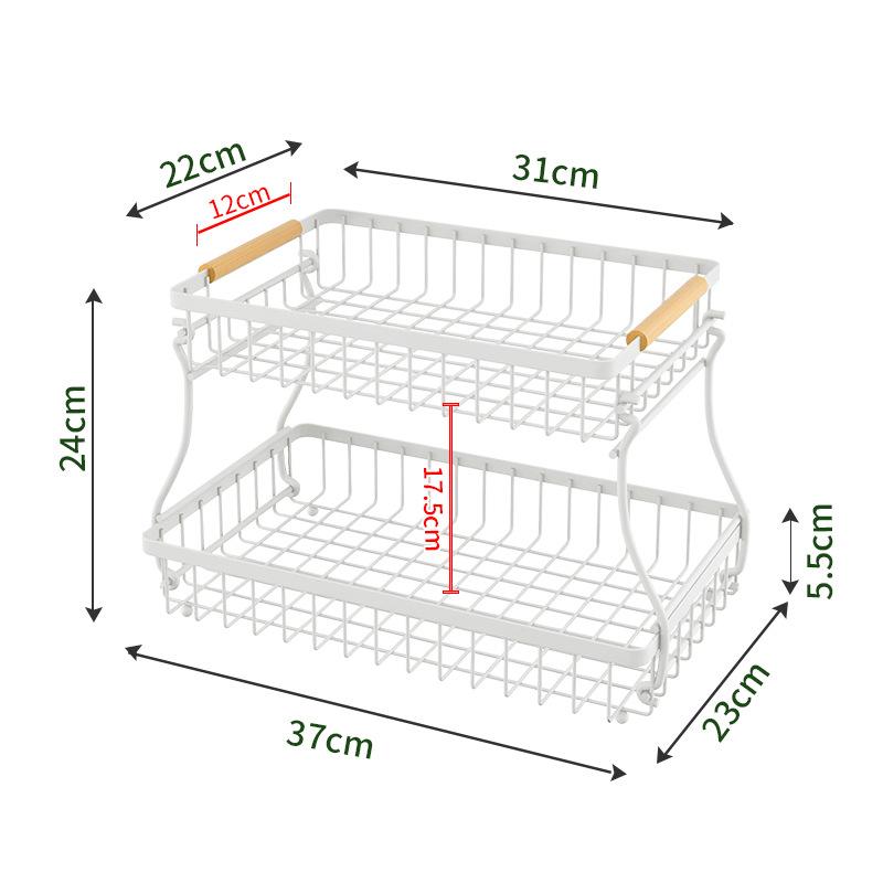 

Double-layer removable multi-functional rack, kitchen vegetable rack, living room wooden handle portable vegetable and fruit basket [two layers without accessories] white