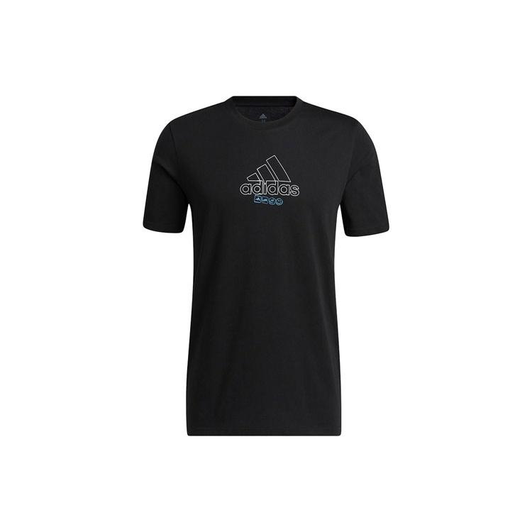 Men s adidas Alphabet Logo Printing Casual Sports Short Sleeve Black T-Shirt IB9424 M