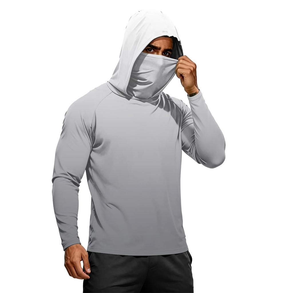 Herren Sommer Langarm Hoodie UPF50+ Sonnenschutz Schnelltrocknend Fitness Sportshirt Leicht Atmungsaktiv Outdoor Activewear
