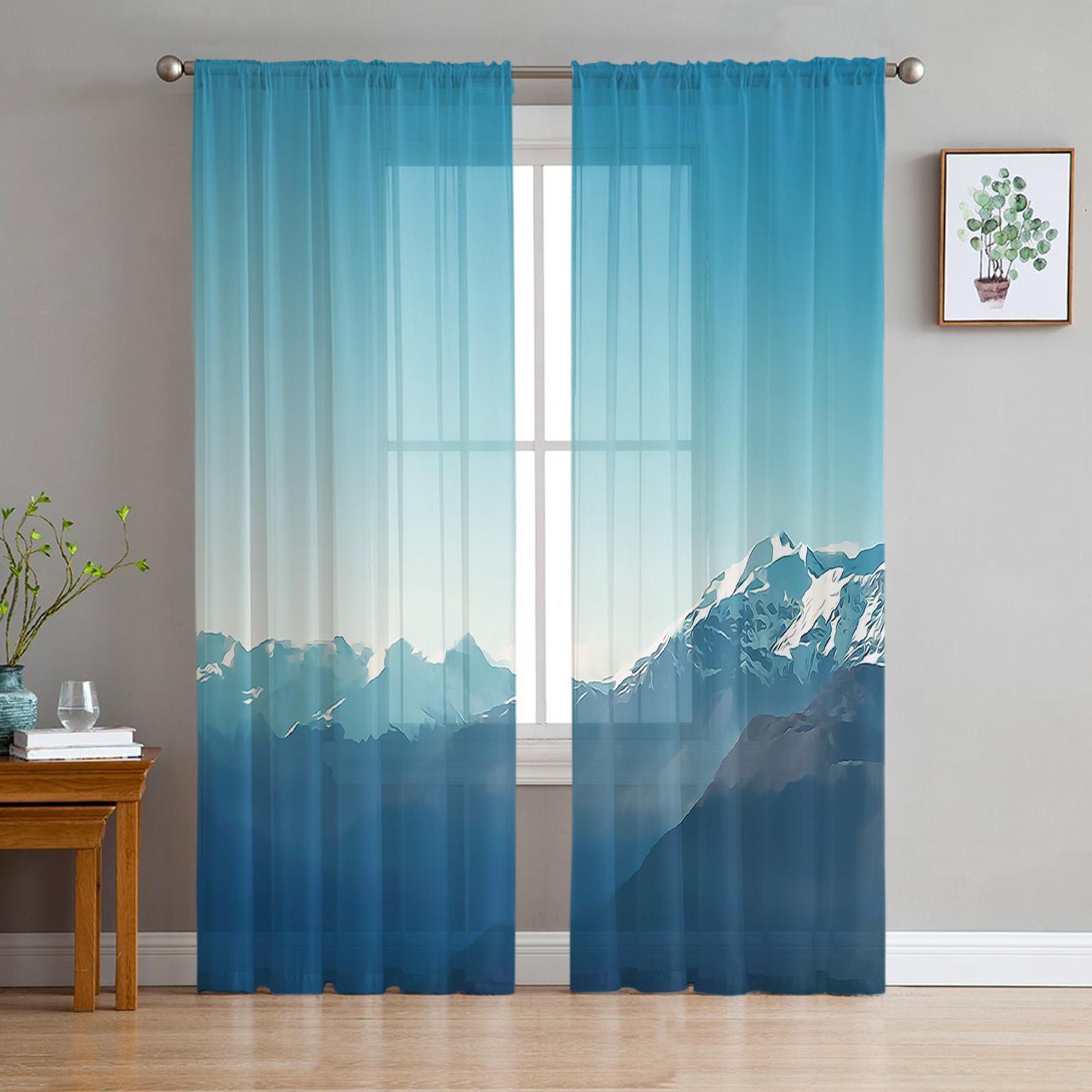 

Горы Пейзаж Занавес Тюль Декоративные прозрачные шторы для гостиной Спальня Кухня Оконные панели отеля