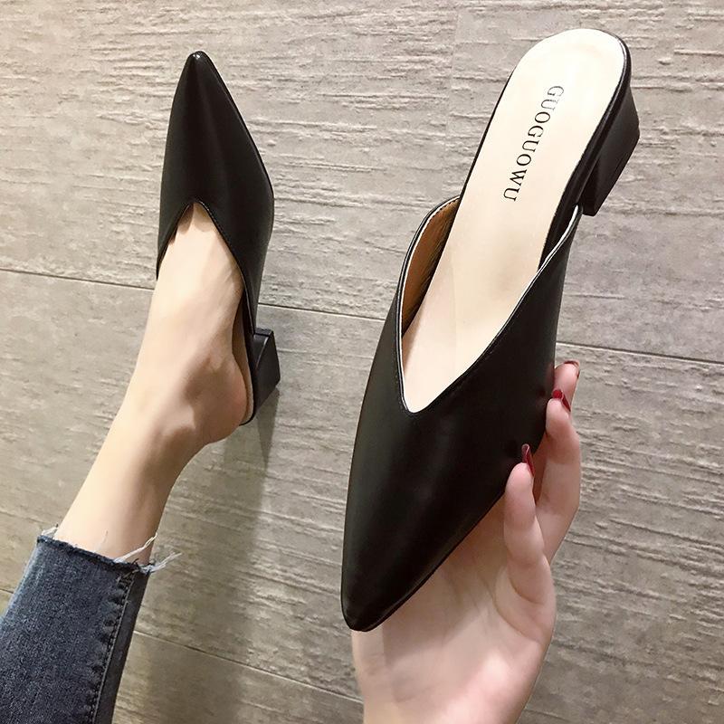 Pointed Toe Shoes, High-heeled Slippers, Our Spring and Summer New Thick Heel, Pointed Toe Toe, and Half-dragged Cool Slippers for Women