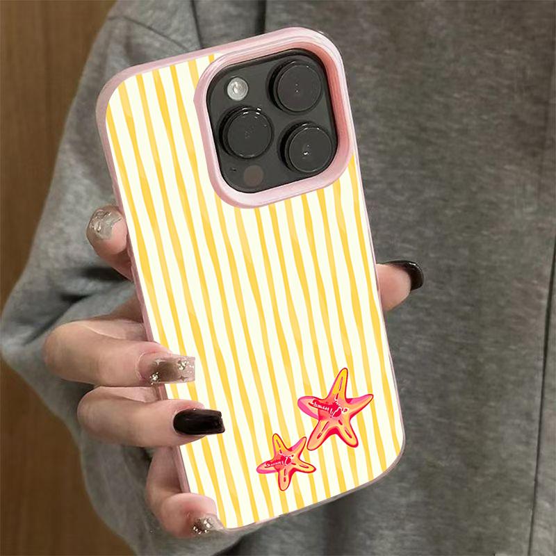 Summer Starfish Yellow Stripes Phone Case for iPhone 17 16 Plus 15 Pro 14 13 11 12 Pro Max 17 Air 16E Shockproof Soft TPU Cover