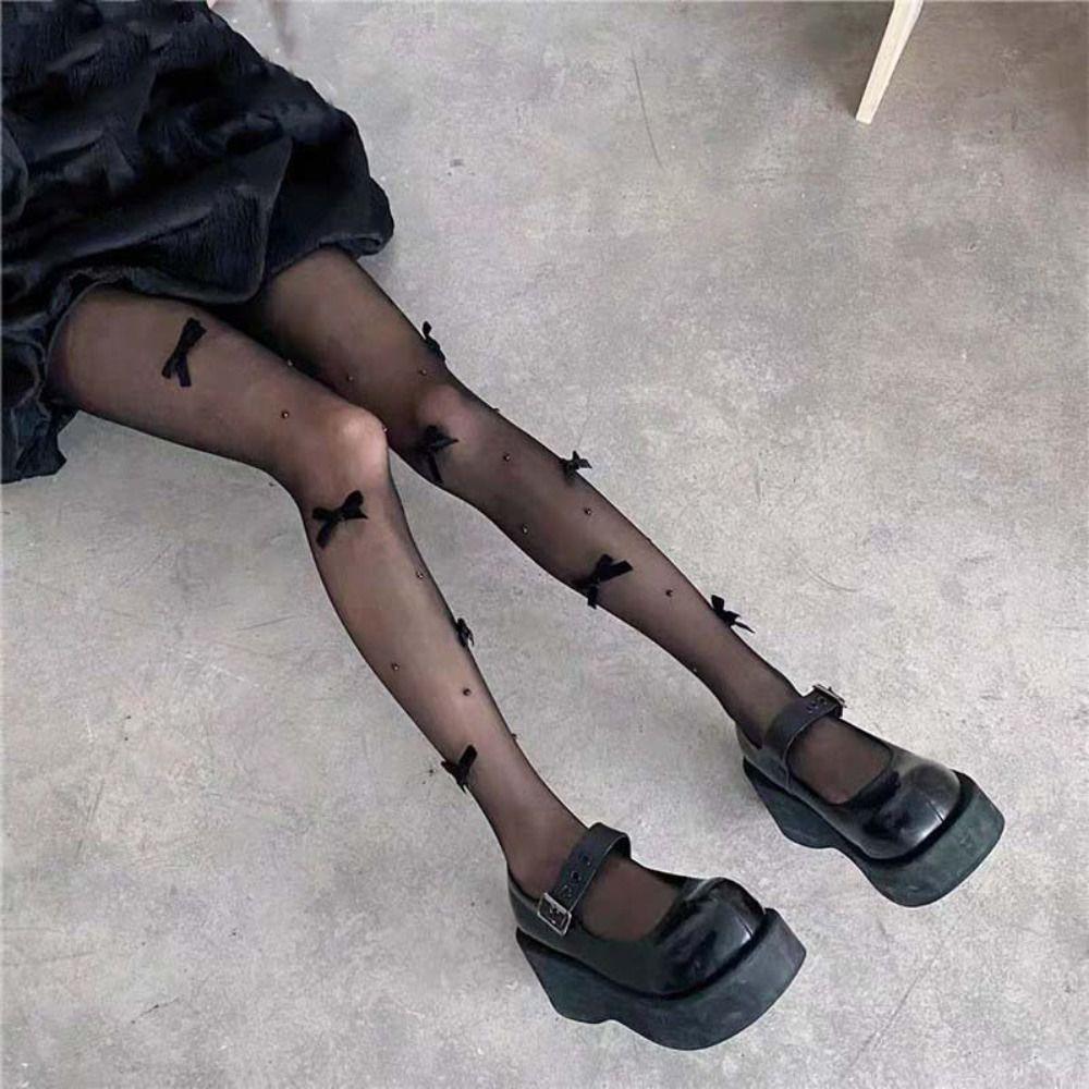 Mesh Bowknot Pearl Pantyhose Transparent Sweet Girls Stockings Sweet JK Lolita Pantyhose  Summer