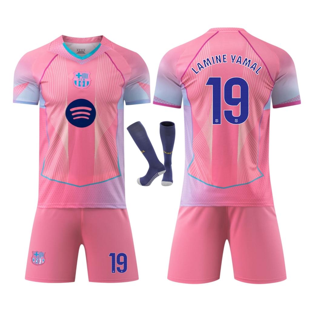 Kids Sports Gear Barcelona Yamal Football Jersey Set YSHT Polyester 160-170cm Pink
