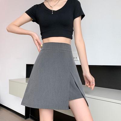 Brown Women's Mini Skirt Irregular Solid Side Slit Stretch Summer Korean Fashion Vintage High Waist A-line Skirt Female Bottoms