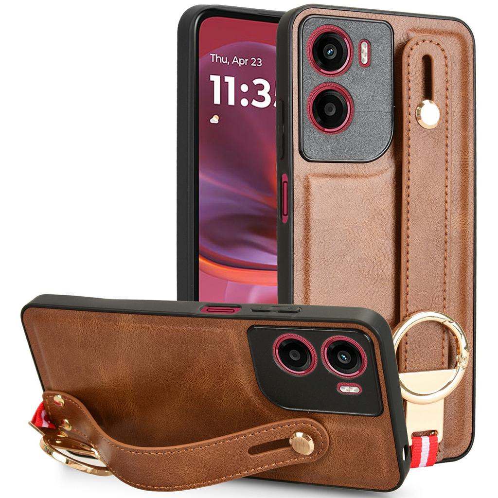 Pro Motorola Moto G05 4G/E15 4G Pouzdro Náramek Stojánek Kůže+PC+TPU Kryt na telefon s otvírákem na lahve